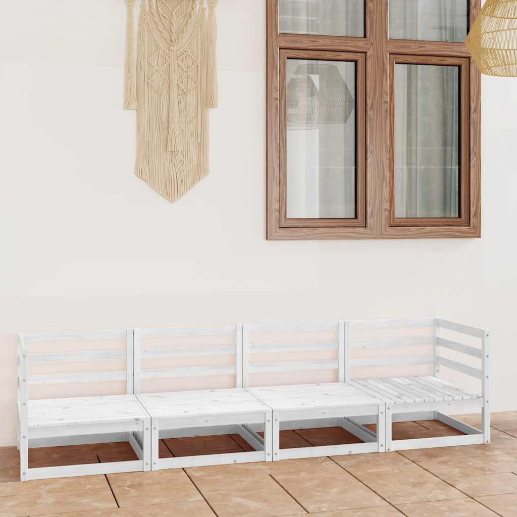 vidaXL Gartensofa 4-Sitzer Lounge Weiß Kiefer Massivholz