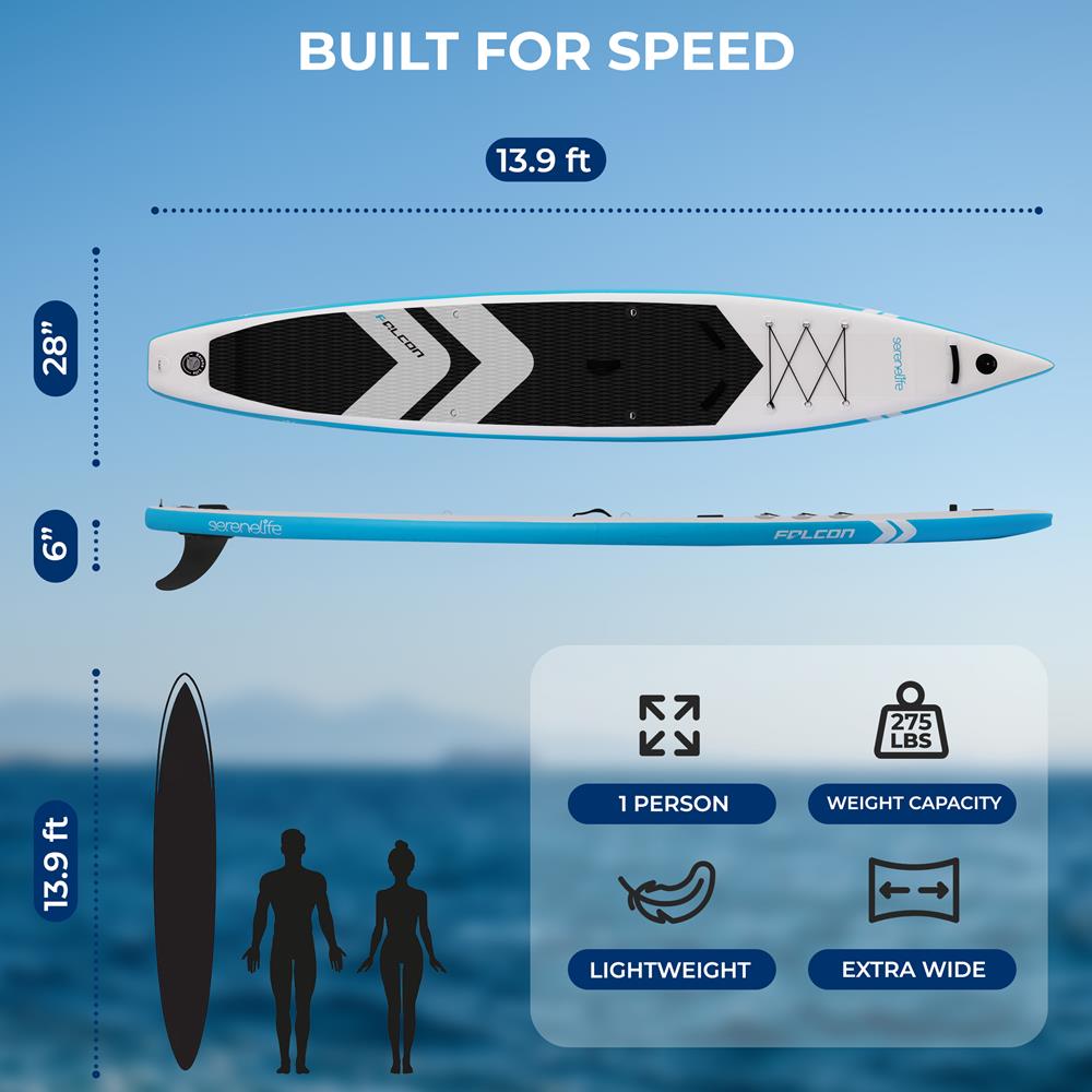 Serenelife SUP Free-Flow Stand Up Paddle Board aufblasbar Schwarz