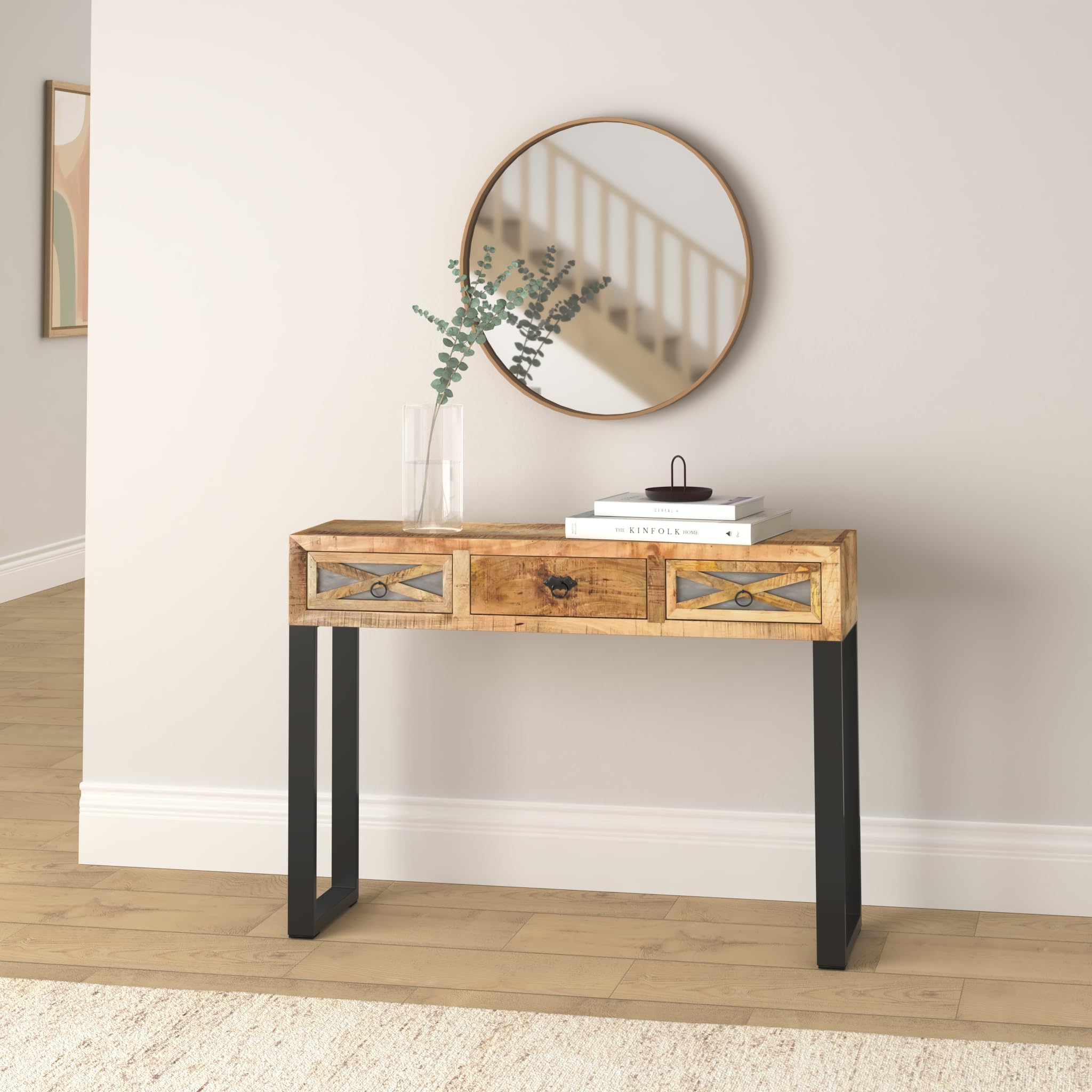 vidaXL Konsolentisch Mangoholz 110x30x76 cm 3 Schubladen