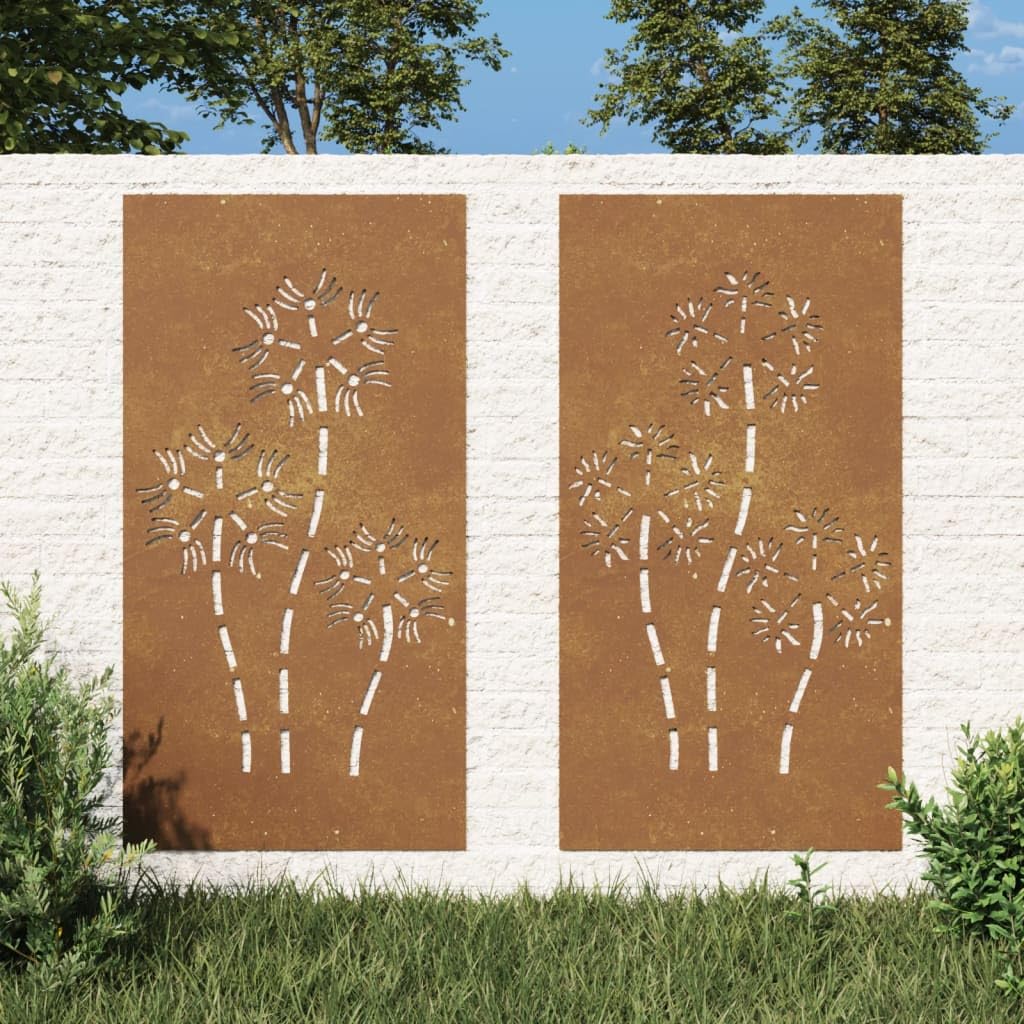 vidaXL Garten-Wanddeko 2-tlg. 105x55 cm Cortenstahl Blumen