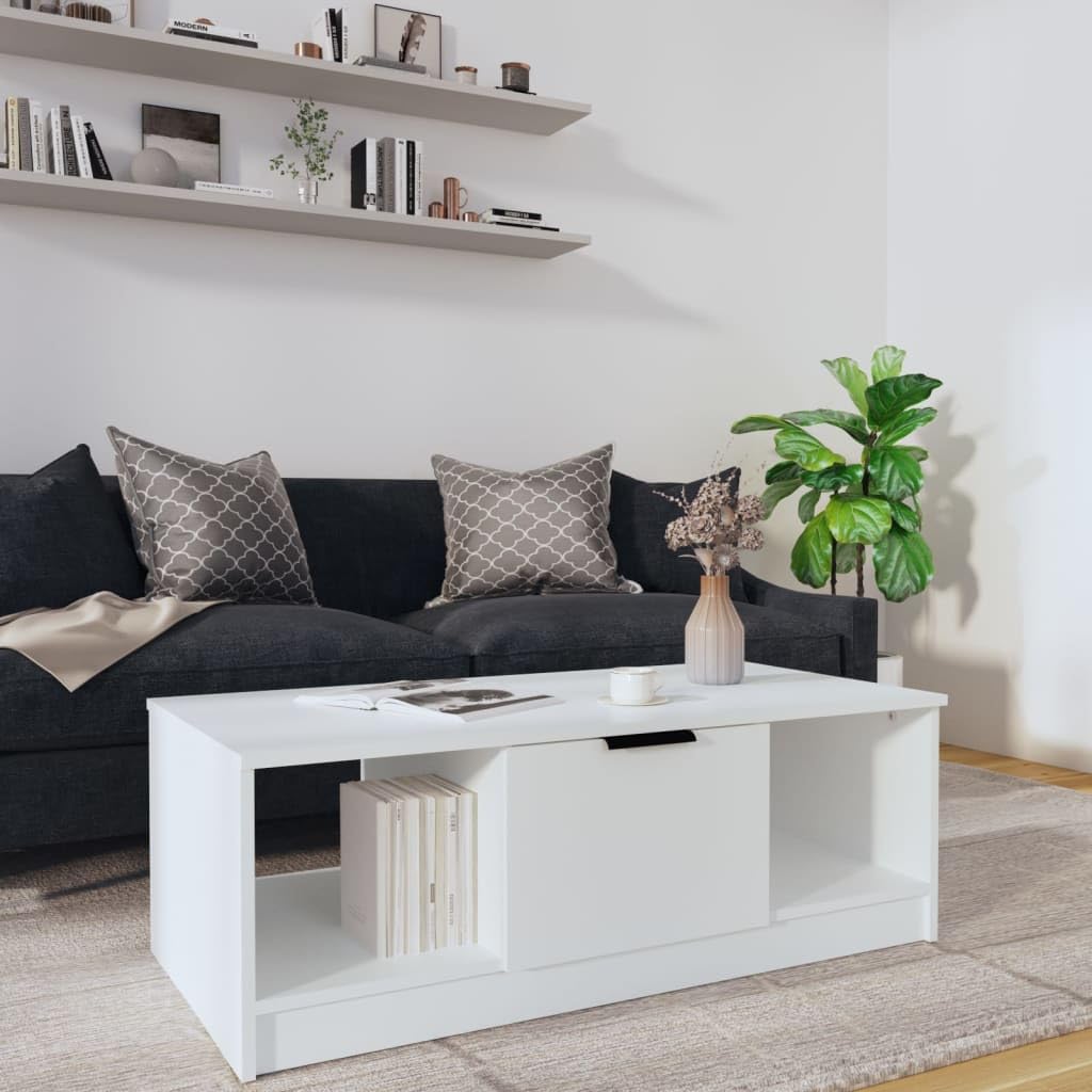 vidaXL Couchtisch 102x50x36 cm Weiß mit 3 Fächern Holz