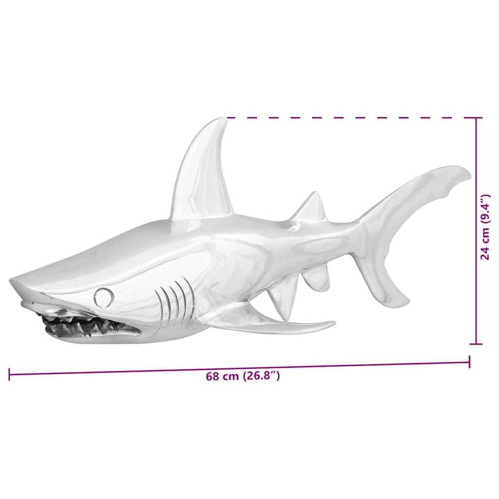 vidaXL Hai Skulptur Silber Aluminium 68 cm Deko