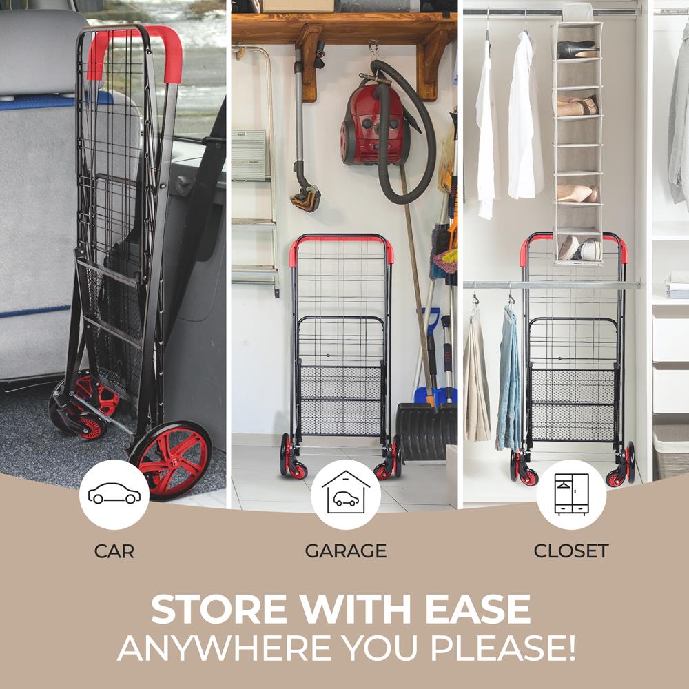 Serenelife Storage Einkaufstrolley klappbar rot 70 lbs
