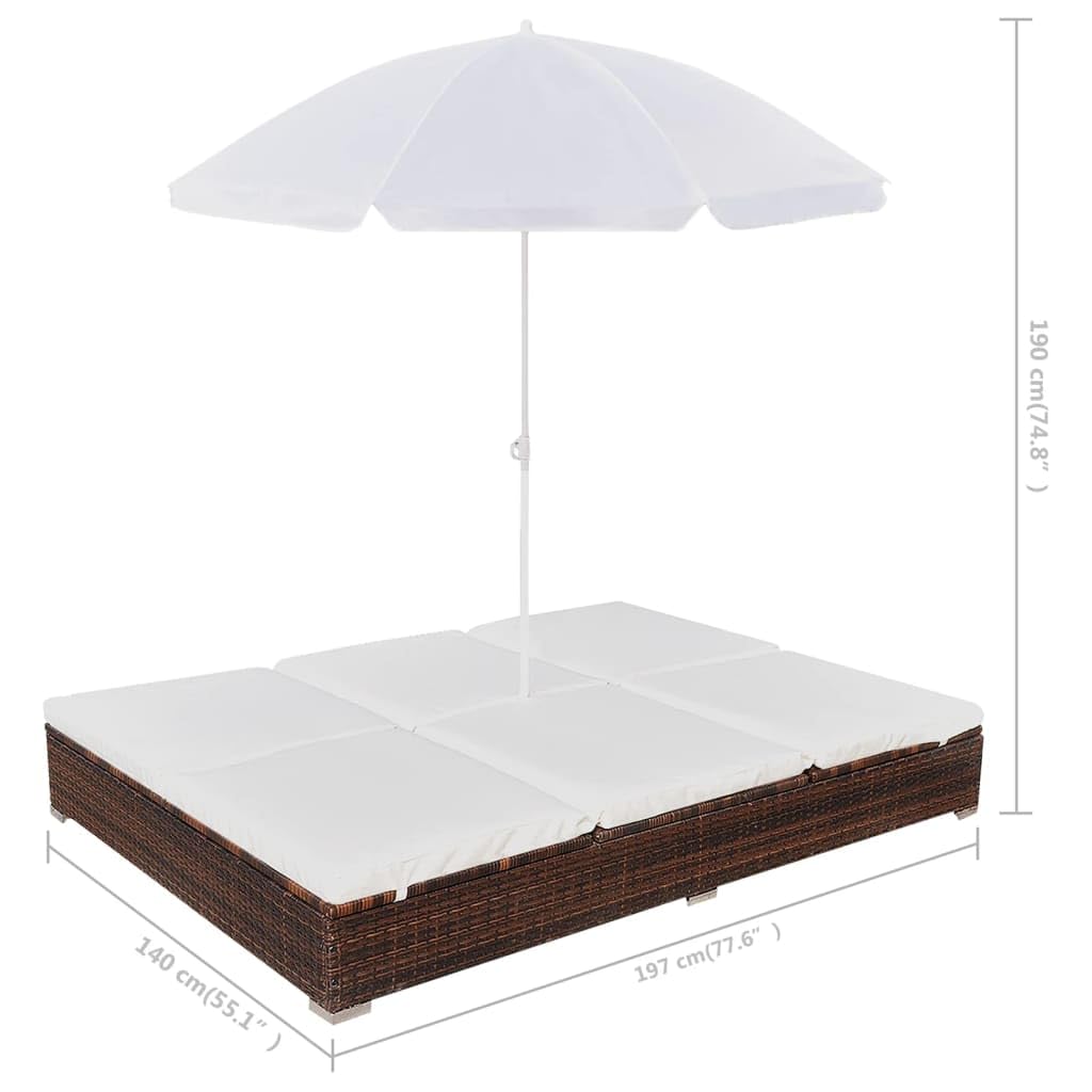 vidaXL Outdoor-Loungebett Braun Rattan Sonnenliege 2 Personen