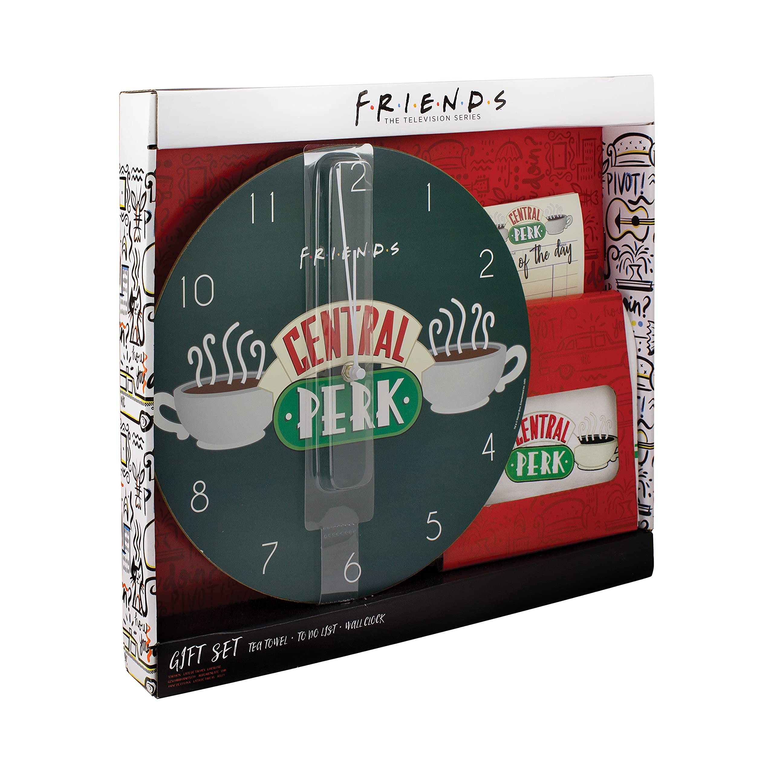 Paladone Homeware Central Perk Geschenkset Uhr Tuch Block