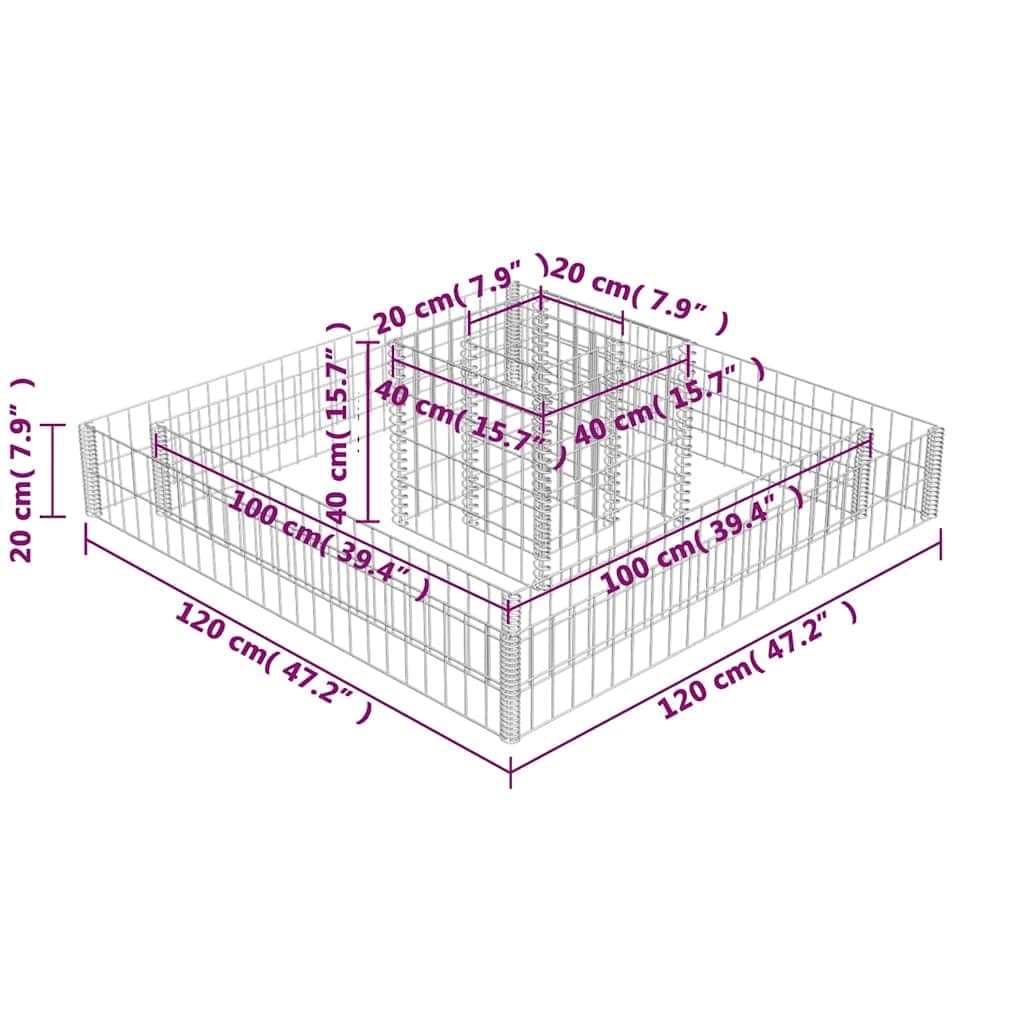 vidaXL Gabionen Pflanzkübel verzinkt 120x120x20 cm Hochbeet