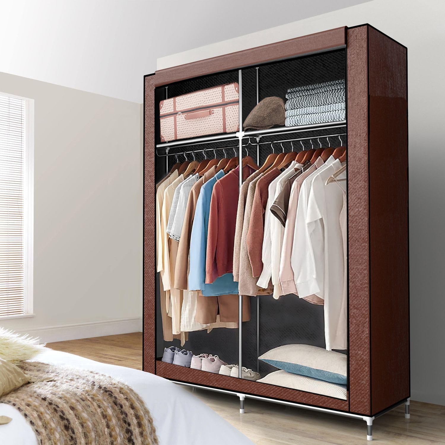 Intirilife Faltschrank 108x45x170 cm Stoffschrank Braun