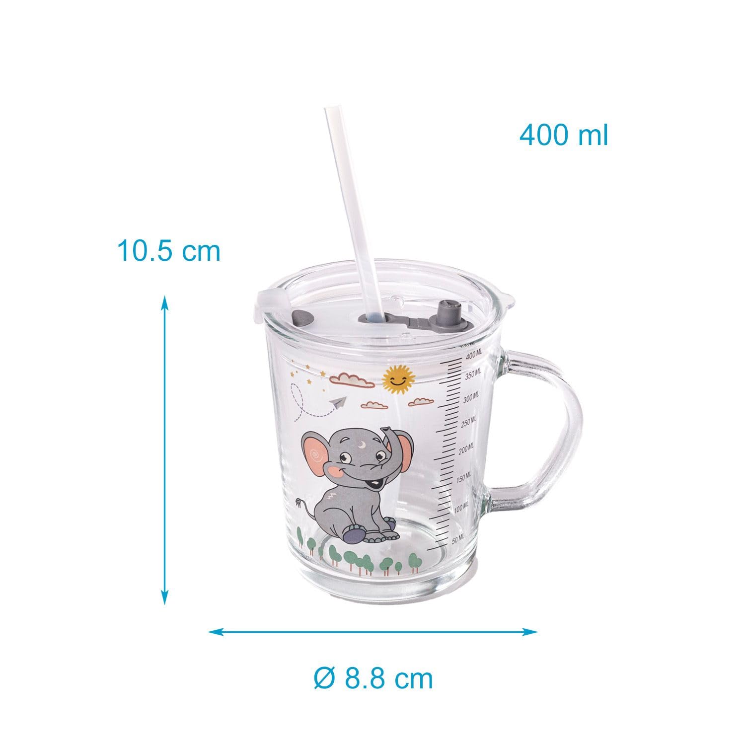 Intirilife Küche Kinder Trinkbecher Elefant 400 ml transparent