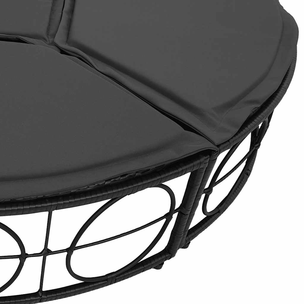 vidaXL Outdoor-Loungebett mit Dach Schwarz Poly Rattan Kissen