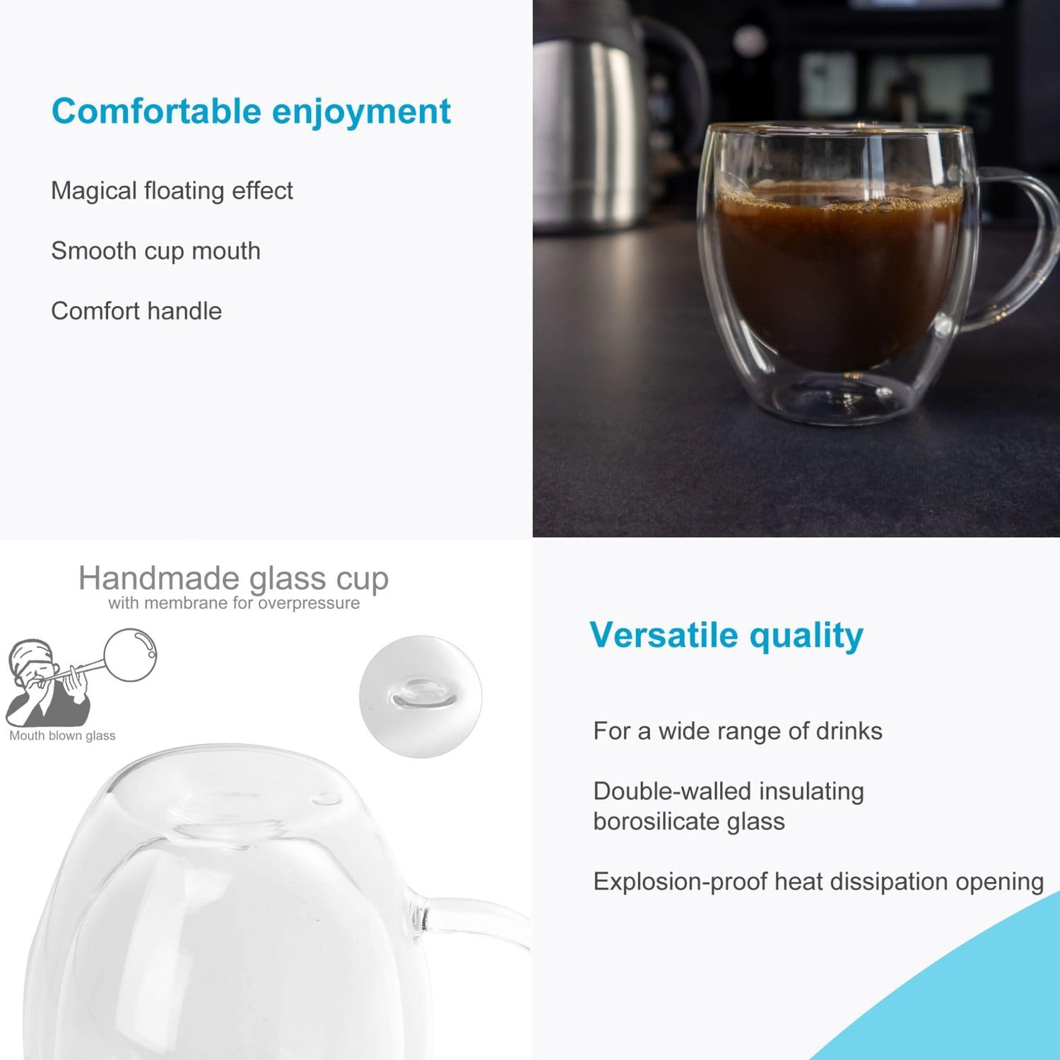 Intirilife Thermogläser 100 ml 4er Set Espressogläser mit Henkel
