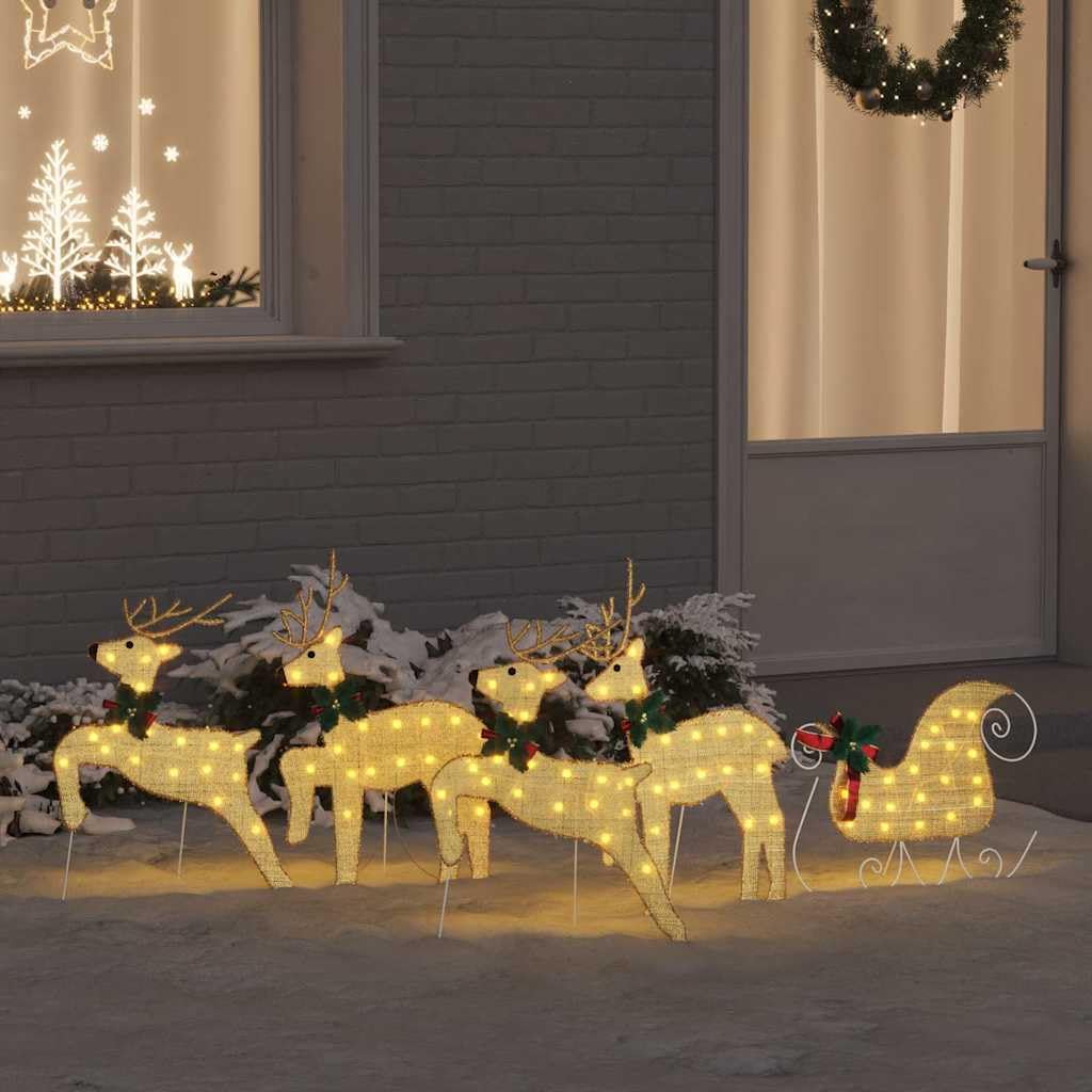 vidaXL LED Rentiere 5-tlg Weihnachtsdeko gold 43x18x66 cm
