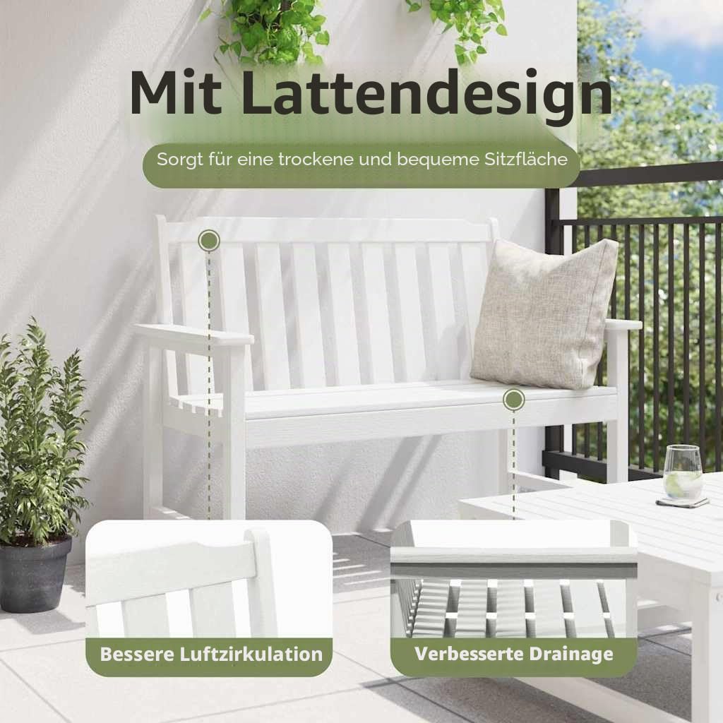 vidaXL Heim & Garten Gartenbank Weiß 120 cm HDPE 2-Sitzer