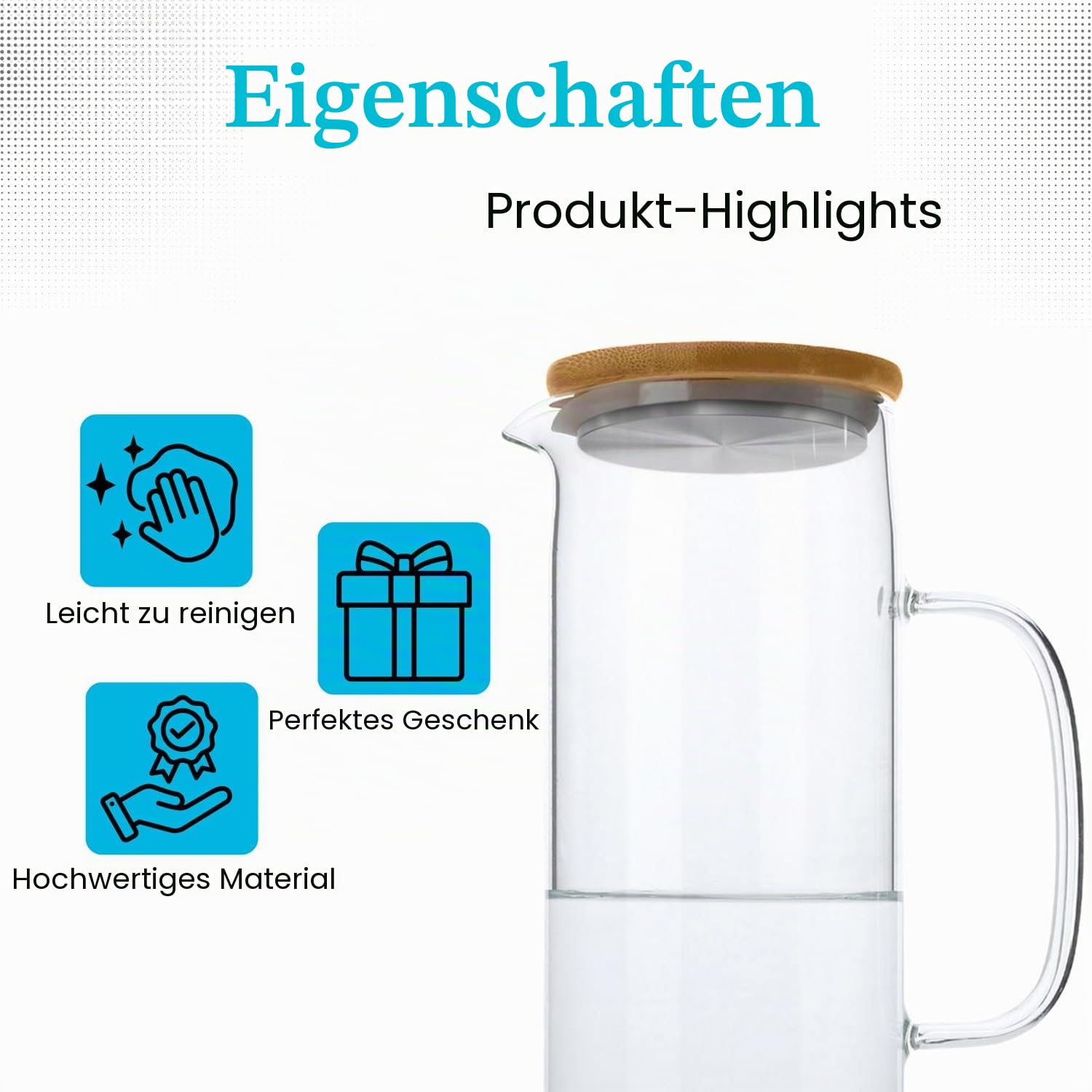 Intirilife Glaskaraffe Borosilikatglas 1,3 L Bambusdeckel