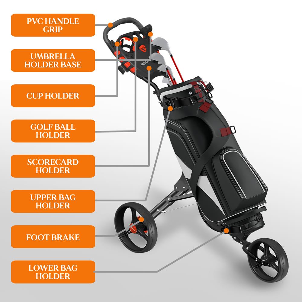 Serenelife Camping Golf Trolley Weiß Alu klappbar 3-Rad