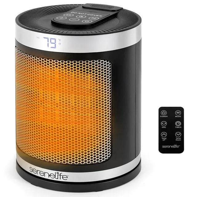 Serenelife Heizlüfter Keramik 1500W Schwarz Thermostat Fernbedienung