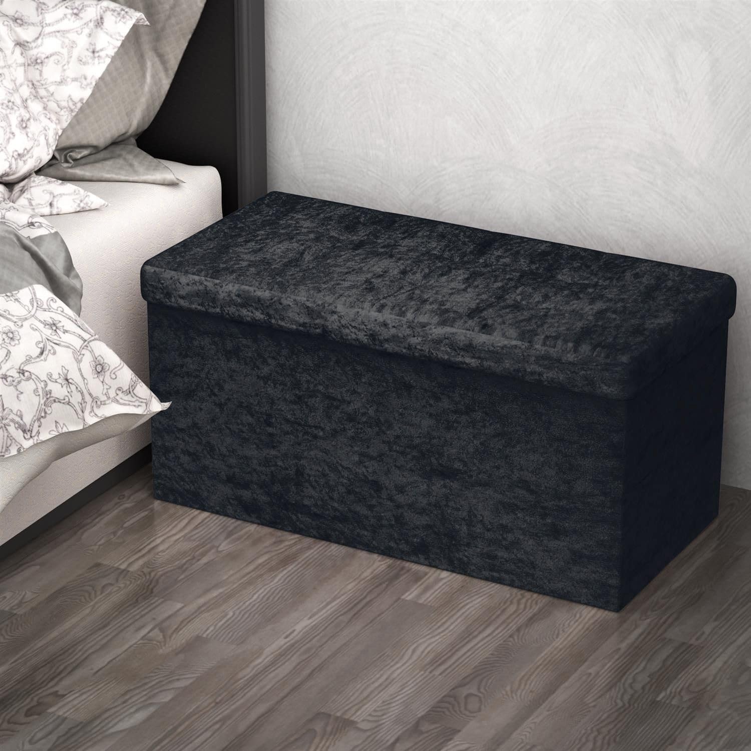 Intirilife Sitzbank Samt Schwarz 76x38x38cm Hocker Stauraum
