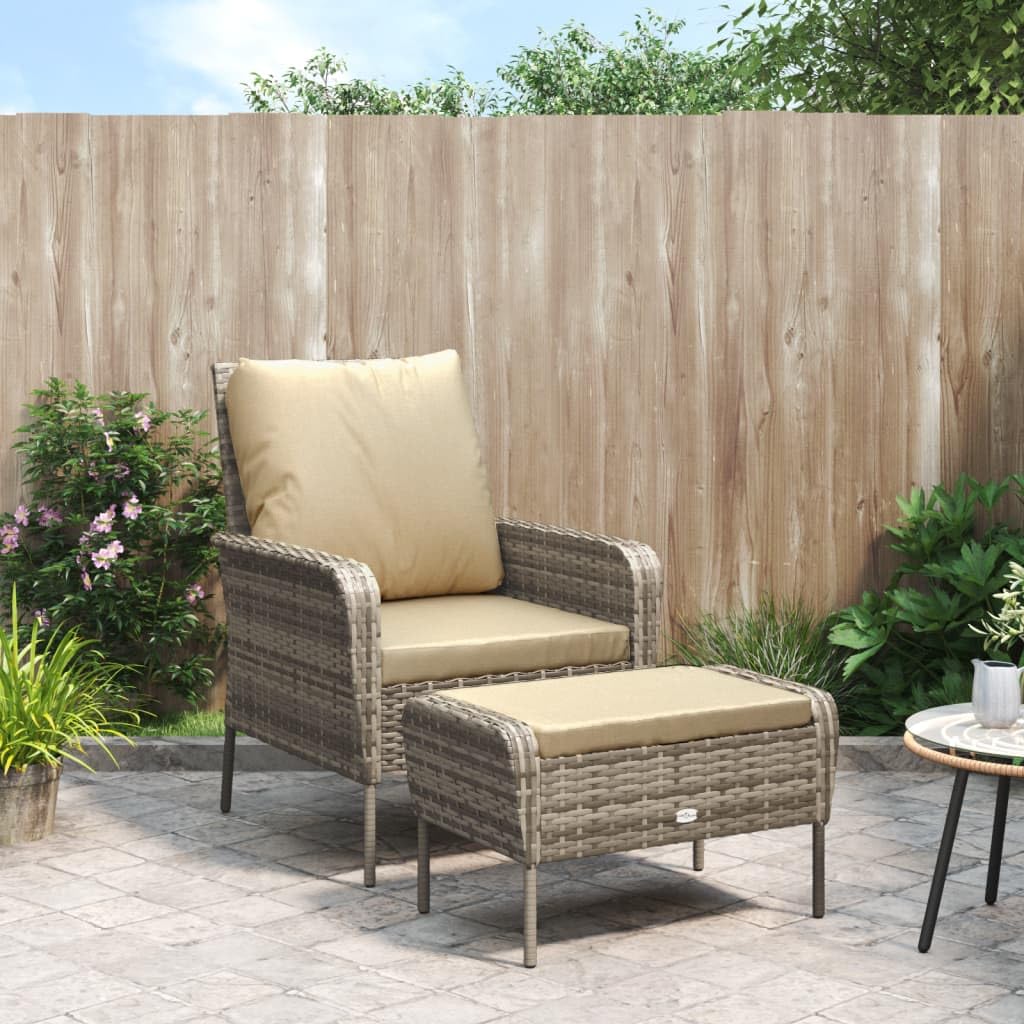 vidaXL Gartenstuhl mit Hocker Hellbraun Poly Rattan Gartensessel