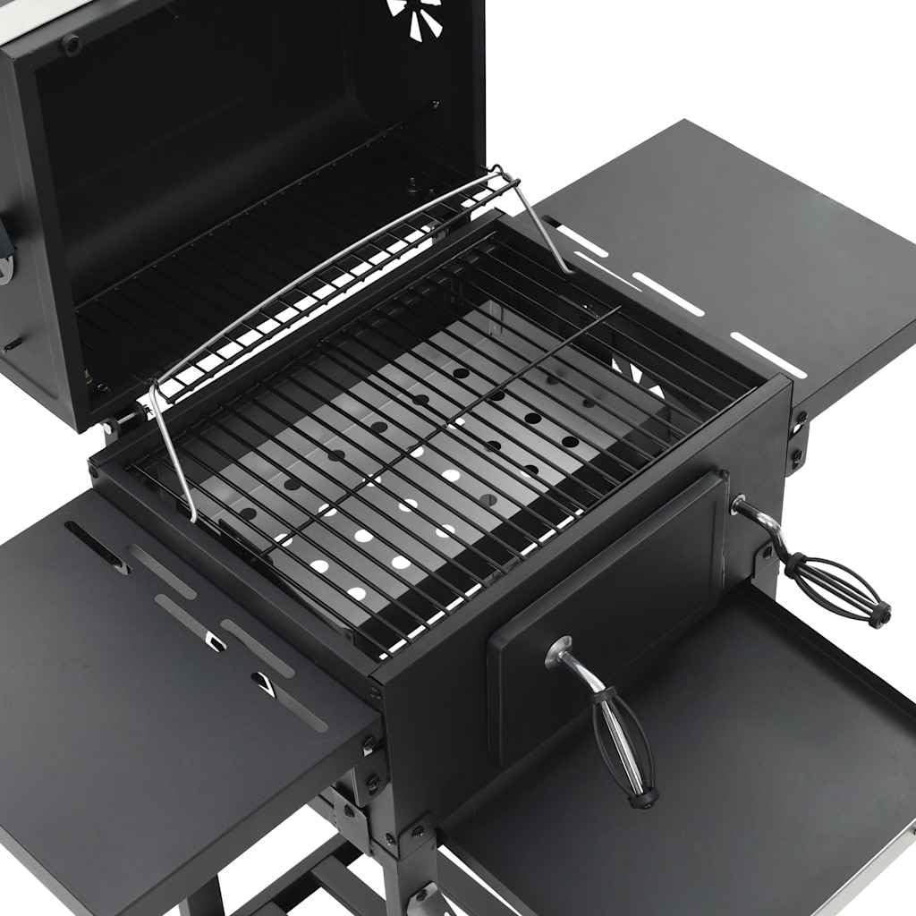 vidaXL Holzkohlegrill mit Ablage Grill Schwarz mit Thermometer