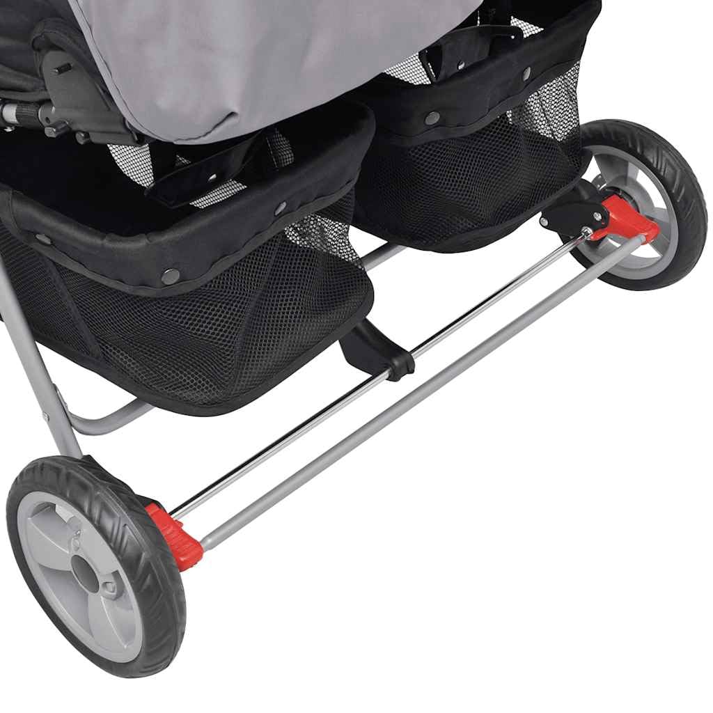 vidaXL Zwillingsbuggy Grau Klappbar Geschwisterwagen Doppelbuggy