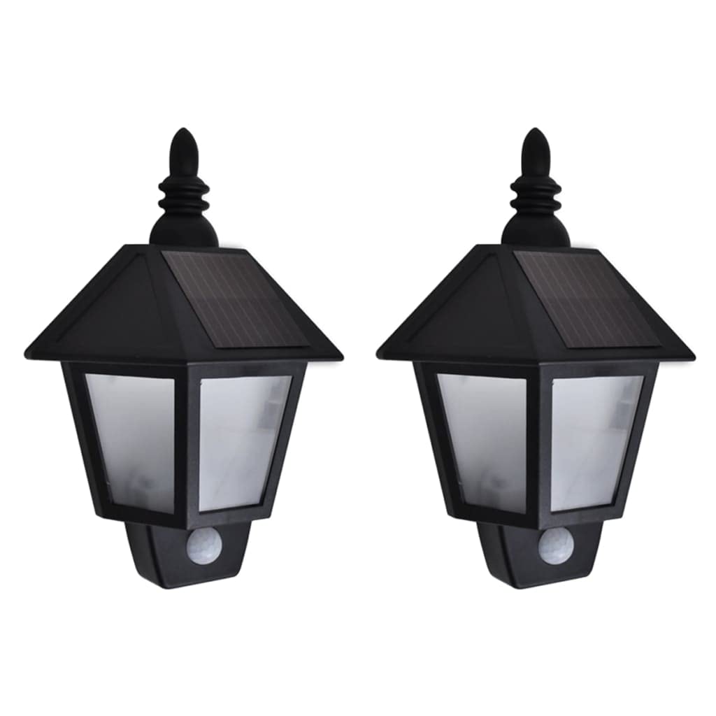 vidaXL Solar-Wandleuchten 2 Stk. Bewegungsmelder Schwarz