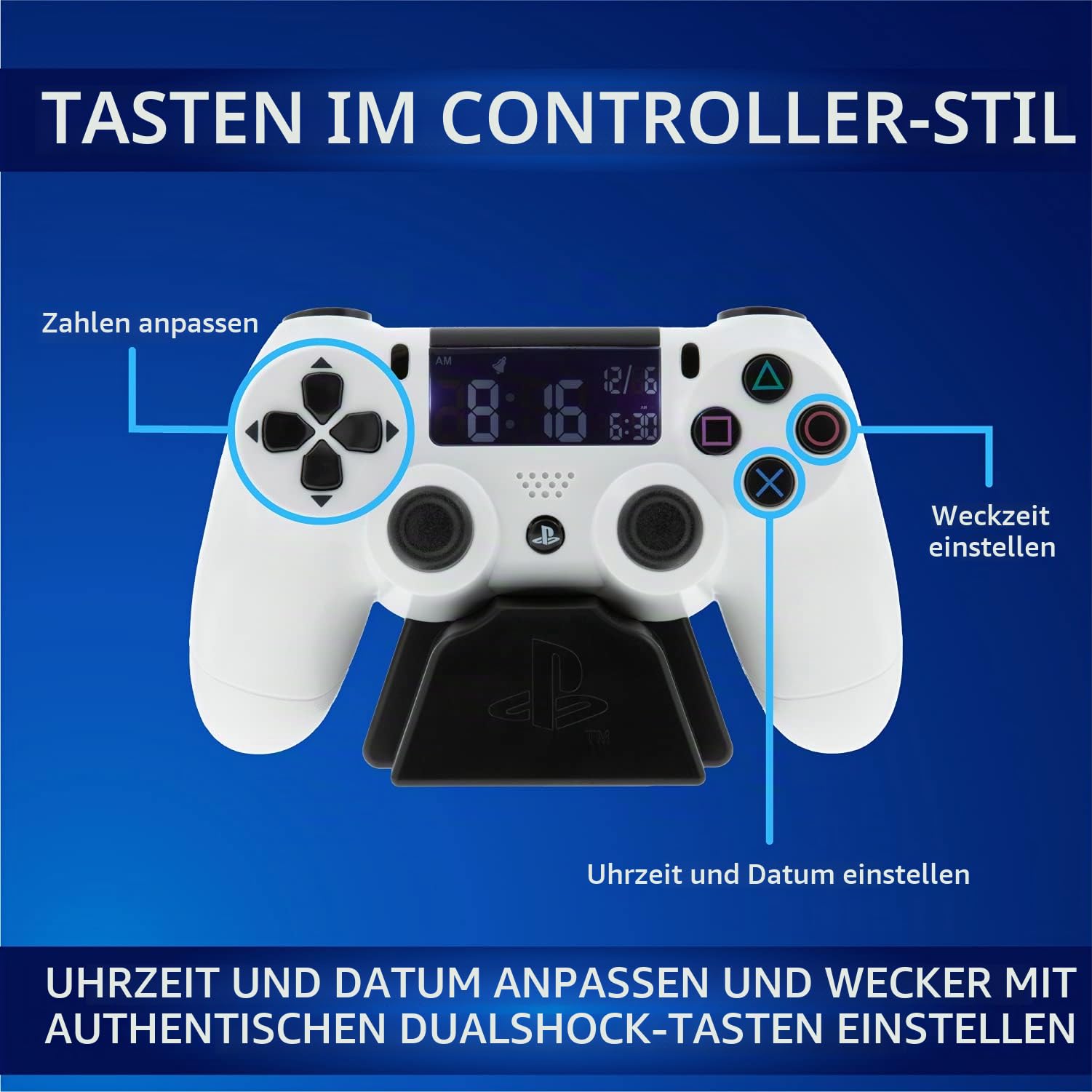 Paladone Playstation Controller Wecker PP8342PS Weiß LCD