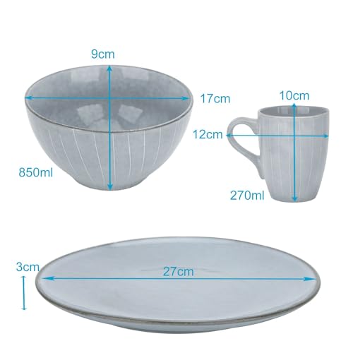 Intirilife Geschirr Set Keramik Grau 12-teilig 4 Personen