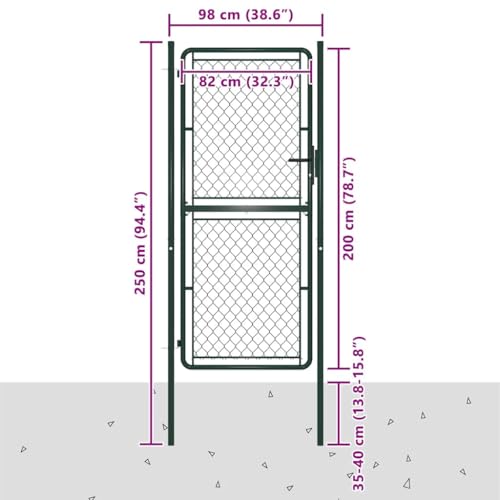 vidaXL Gartentor Stahl Grün 100x200cm Zauntor mit Schloss