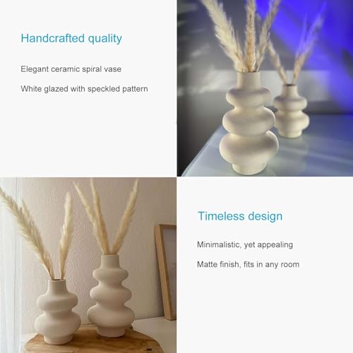 Intirilife Spiralvase Keramikvase Creme Weiß 13x21,8 cm matt