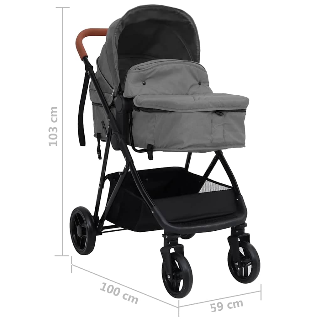 vidaXL Baby 2-in-1 Kinderwagen Buggy Hellgrau Schwarz Stahl