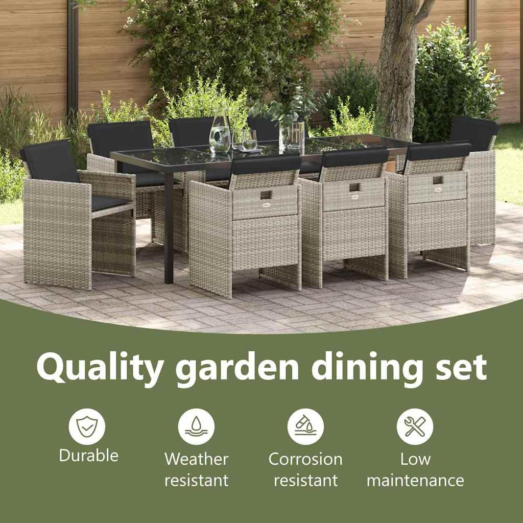 vidaXL Heim & Garten Essgruppe 9-tlg Hellgrau Rattan 200cm