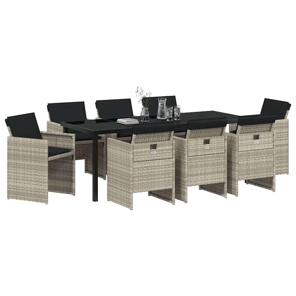 vidaXL Heim & Garten Essgruppe 9-tlg Hellgrau Rattan 200cm