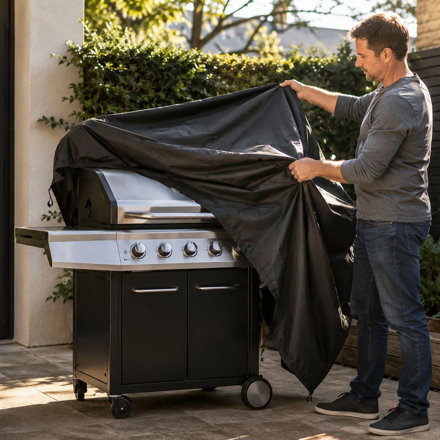 Intirilife Grillabdeckung Schwarz 144x61x130cm wasserdicht