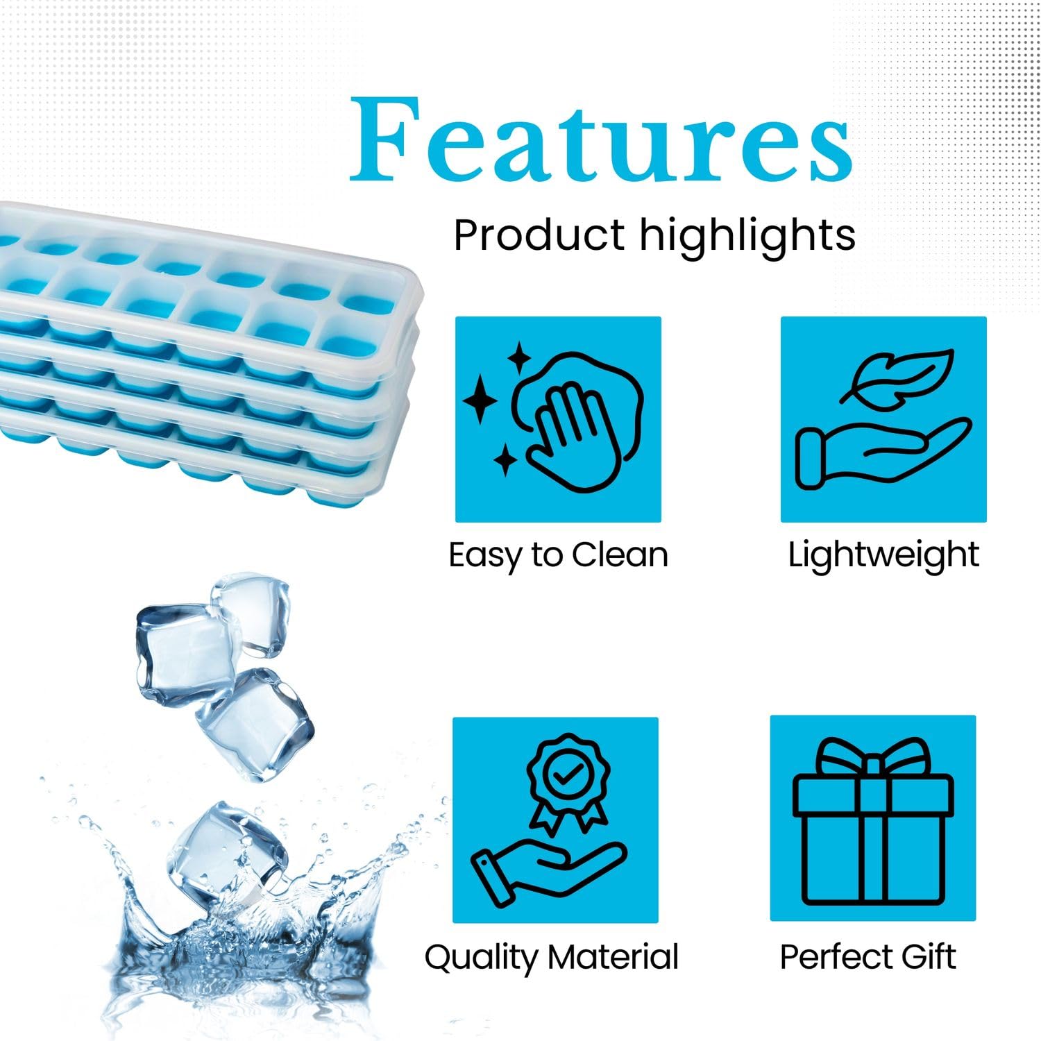Intirilife Küche Eiswürfelform Silikon blau 4er Set 14 Fächer