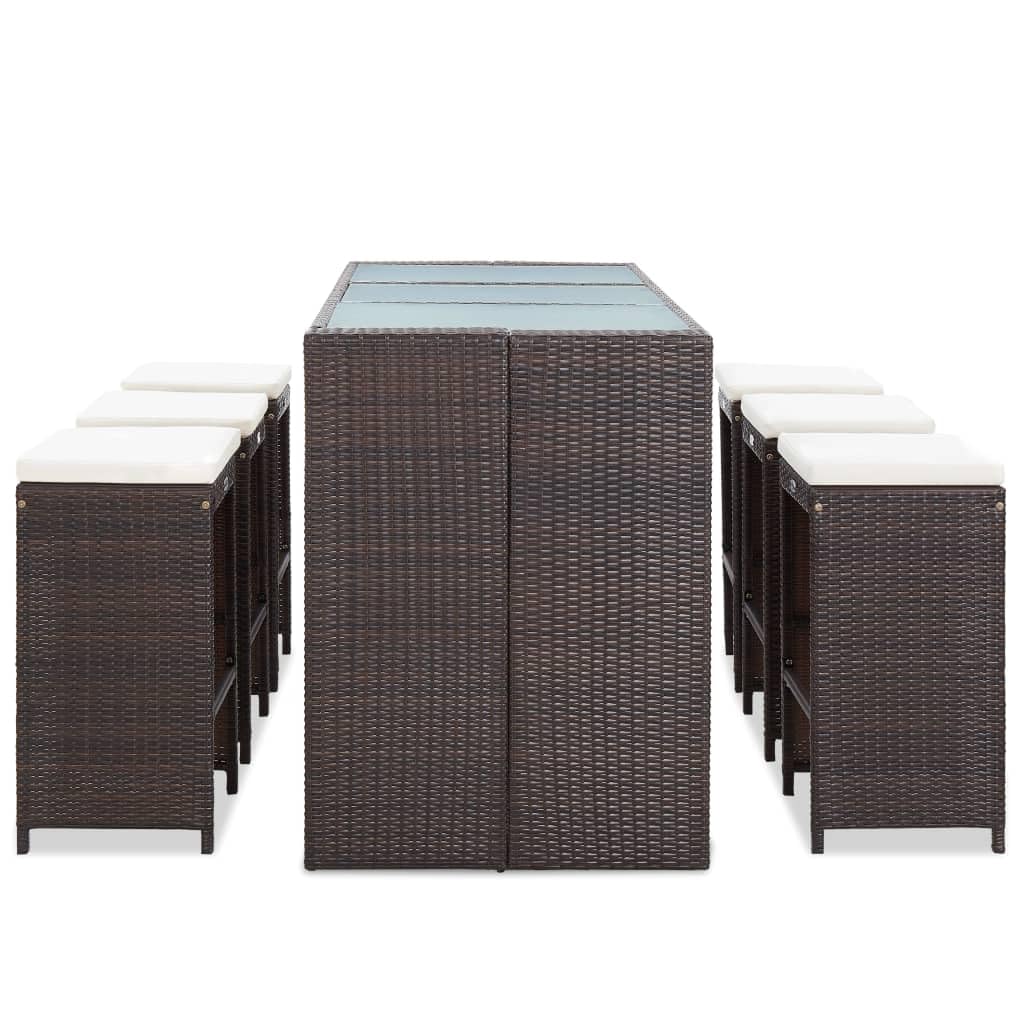 vidaXL Gartenbar Set 7-tlg Bartisch Poly Rattan Braun
