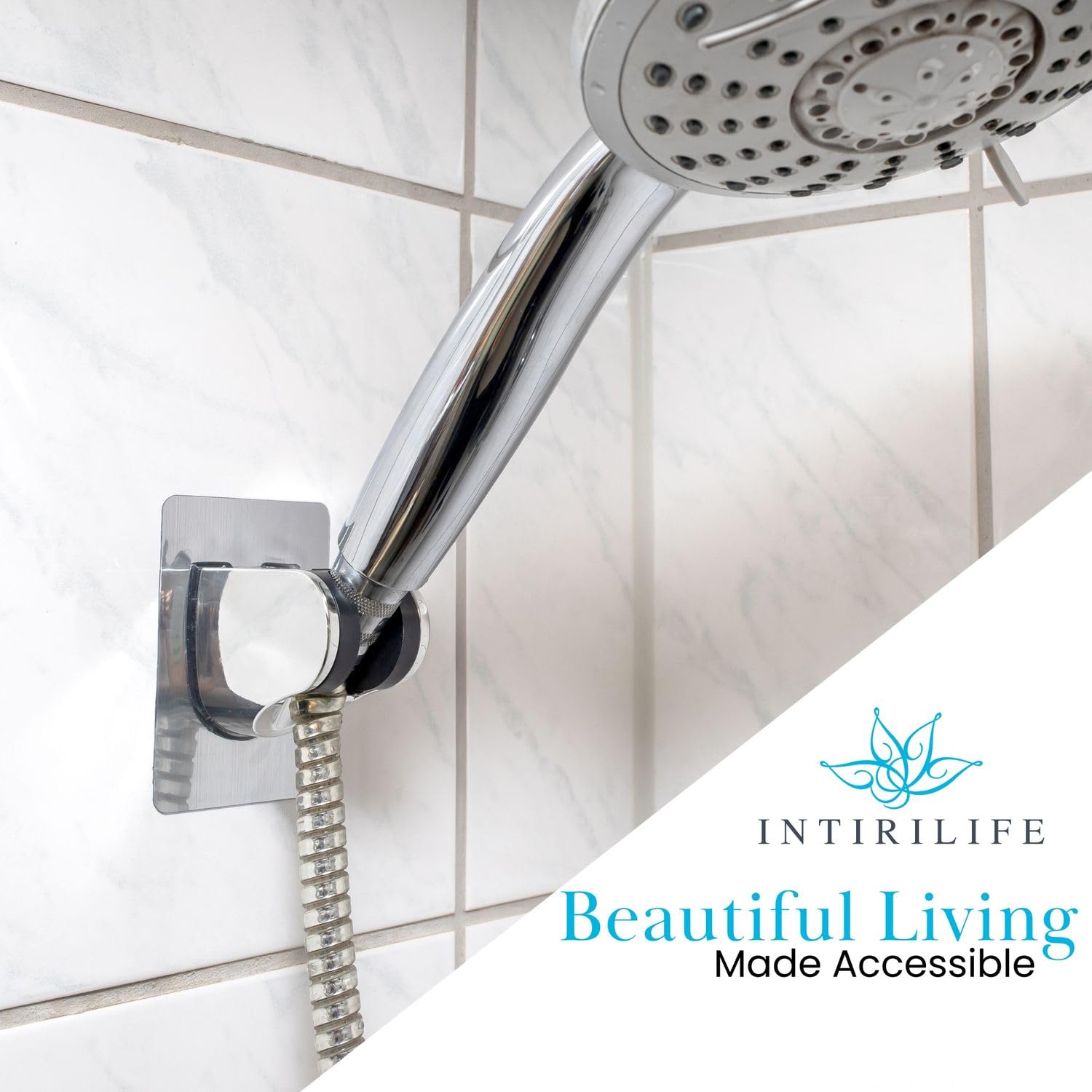 Intirilife Handbrause Halterung Chrom ohne Bohren verstellbar