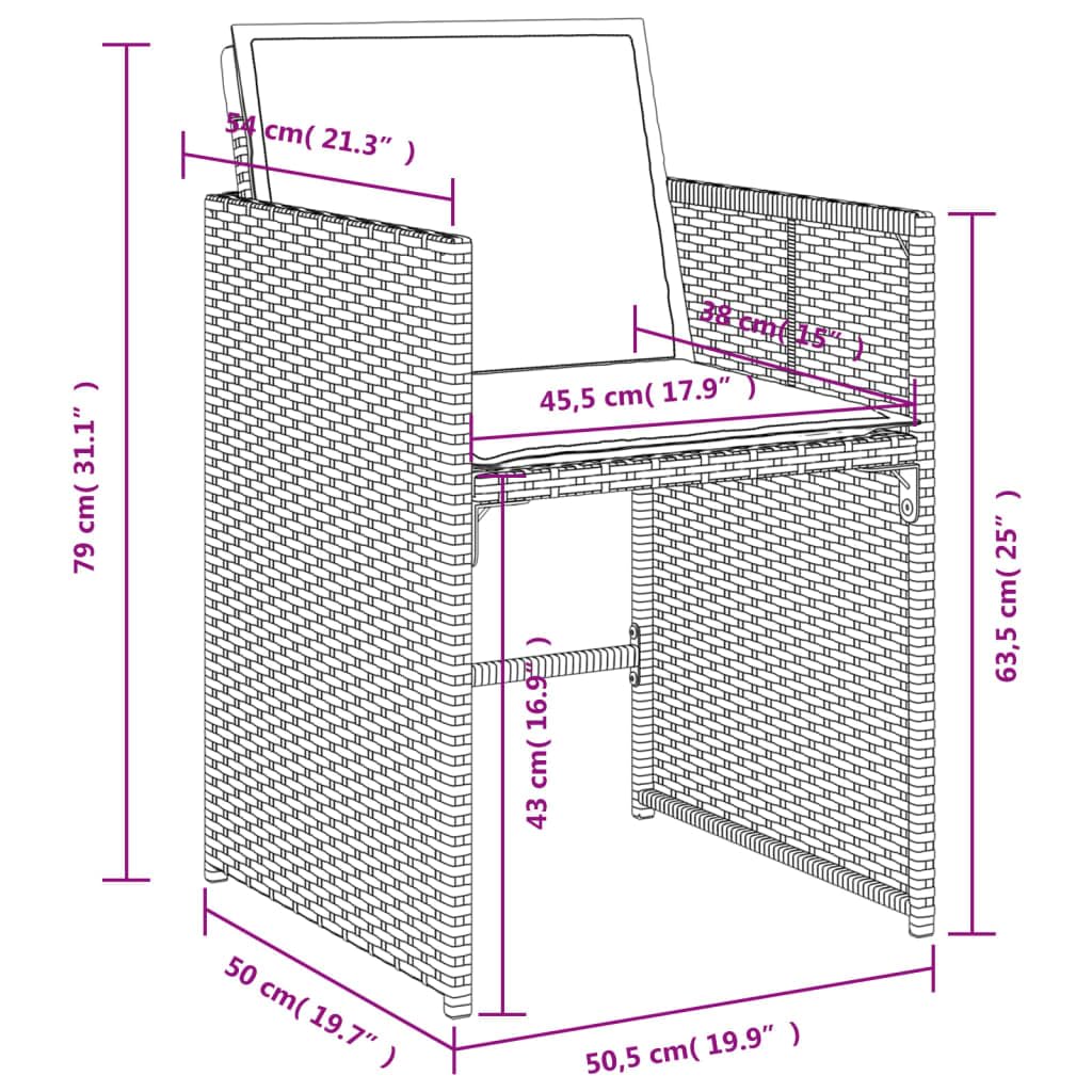 vidaXL 5-tlg Garten Ess-Set Poly-Rattan Grau mit Kissen