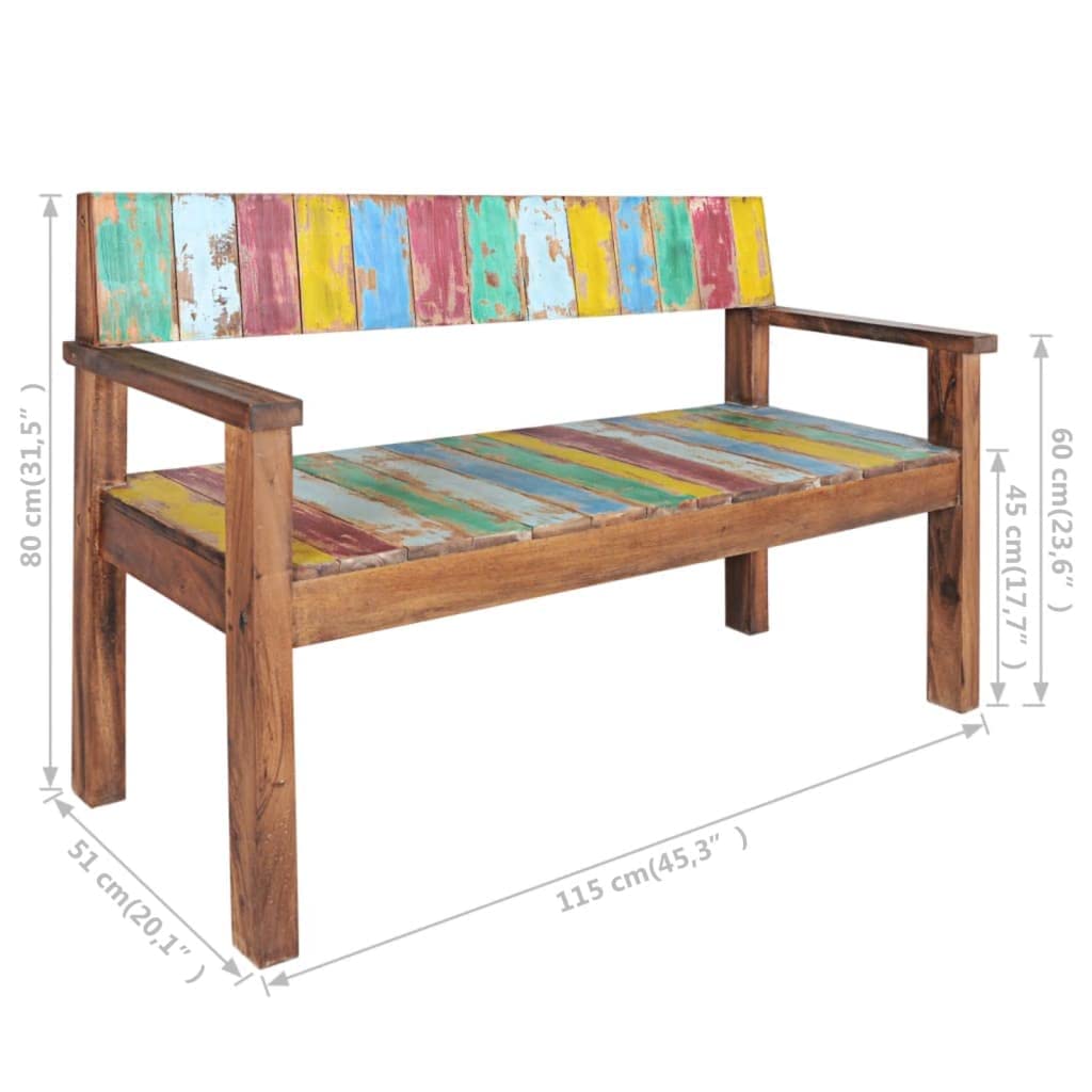 vidaXL Sitzbank Vintage 115cm Altholz mehrfarbig