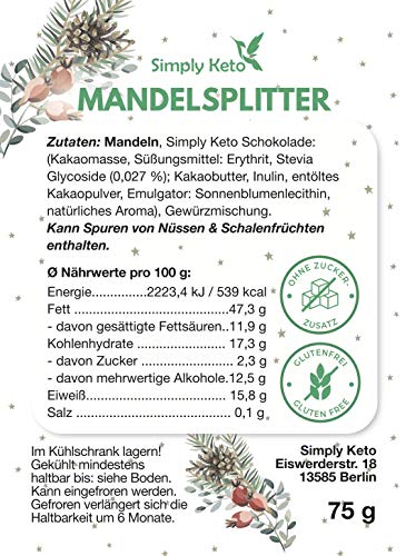 Simply Keto Mandelsplitter Edelbitter 75g zuckerfrei Low Carb
