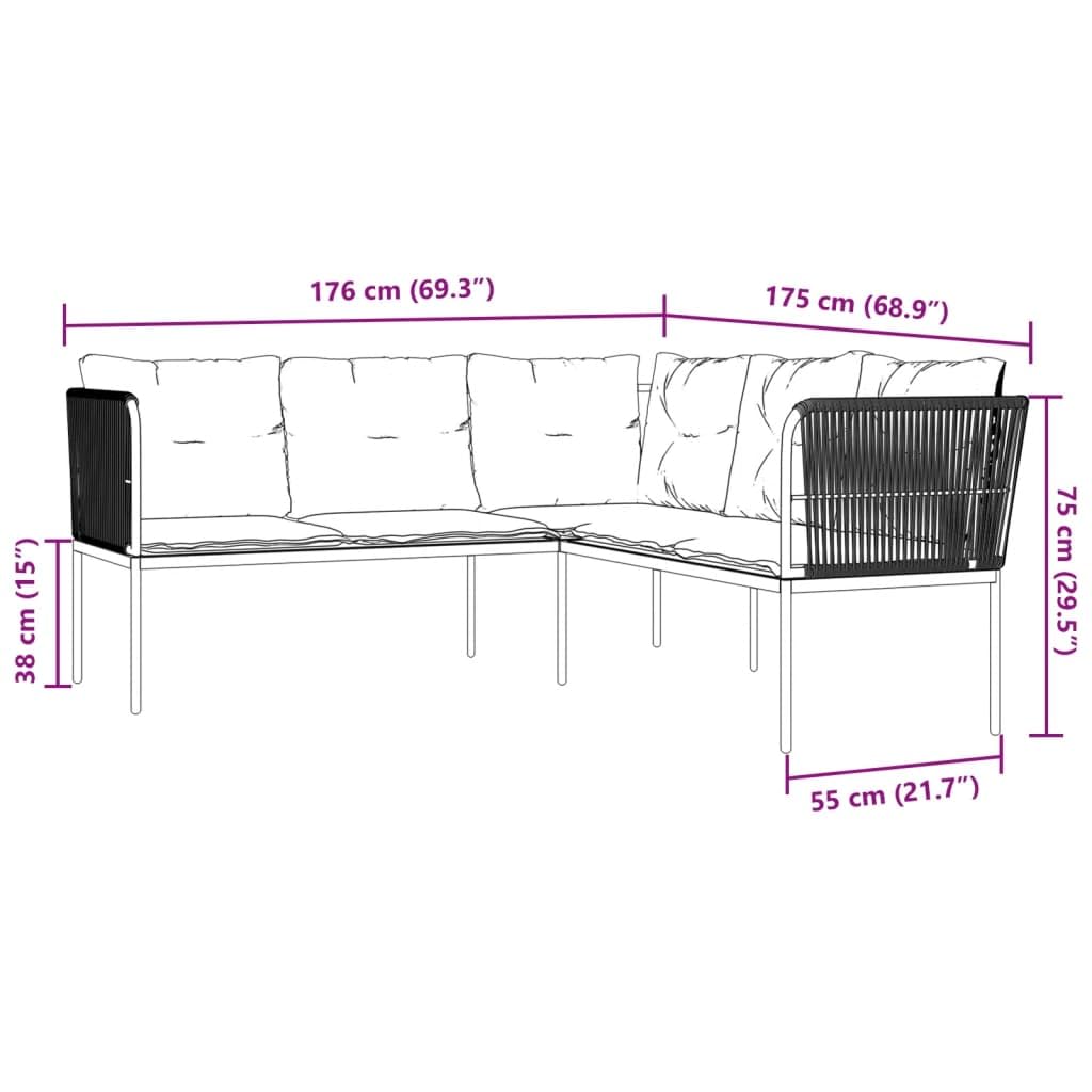 vidaXL Gartensofa L-Form Schwarz Textilene mit Kissen