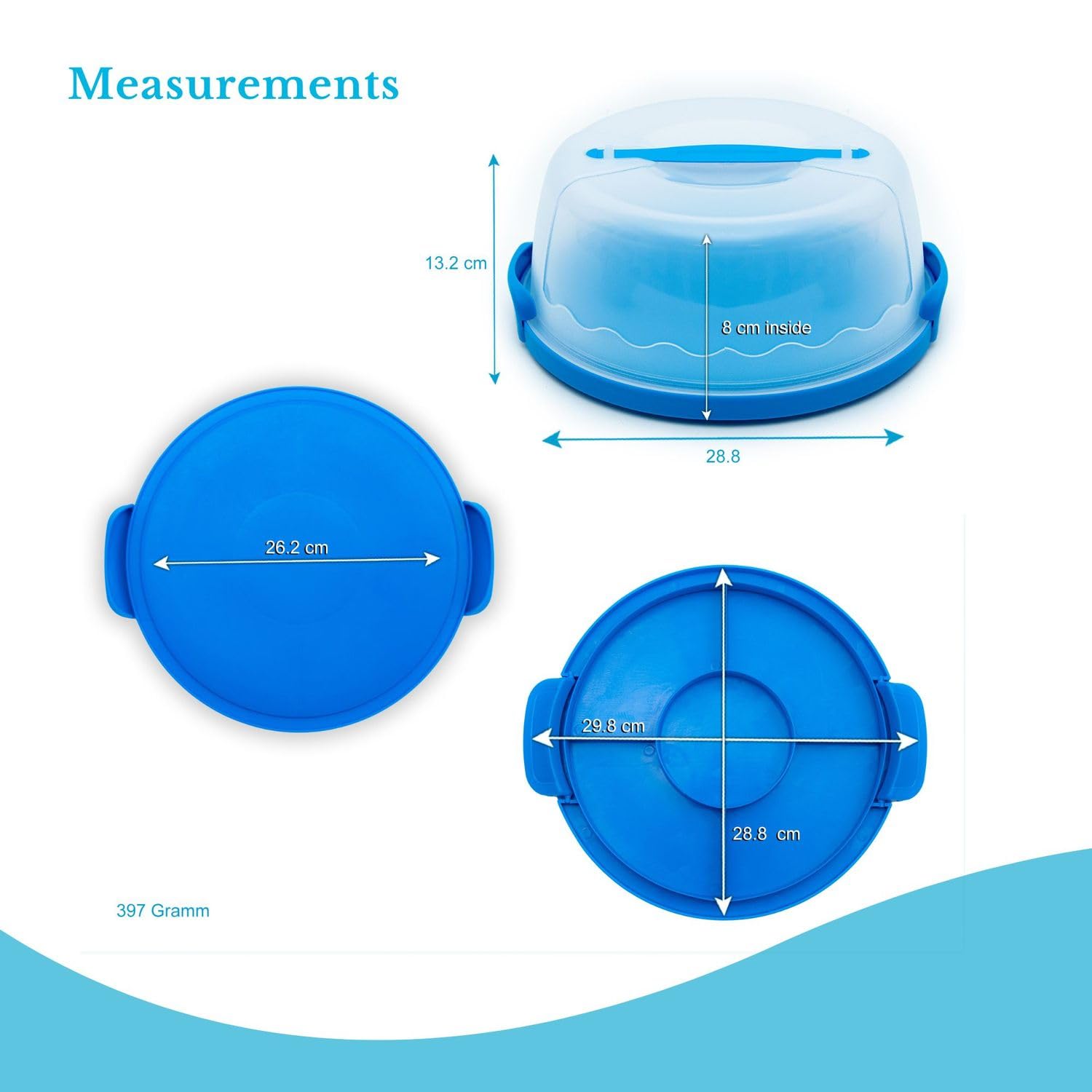 Intirilife Kuchenbox Rund Blau Kunststoff 29,8 cm mit Griff