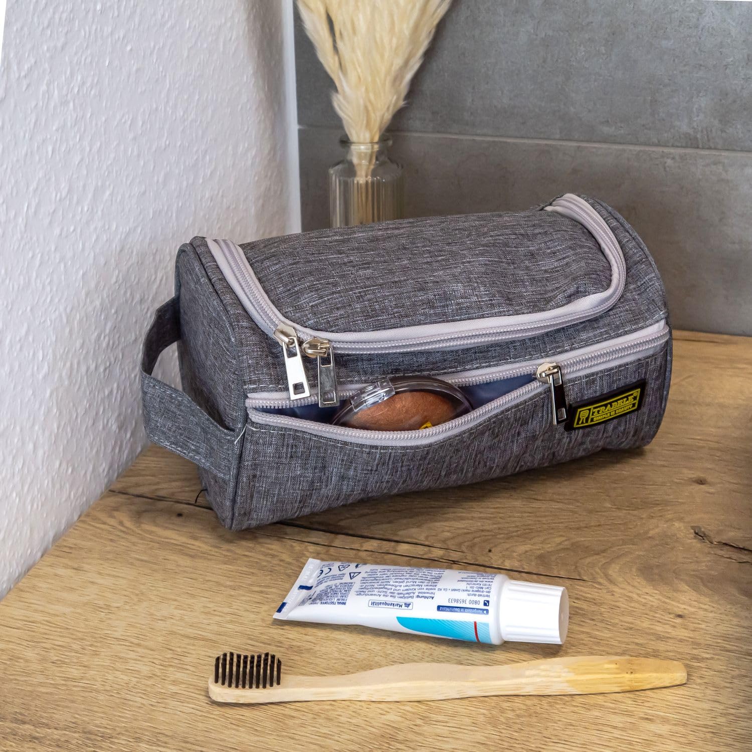 Intirilife Reisetasche Grau 24x12x12cm Polyester mit Reißverschluss