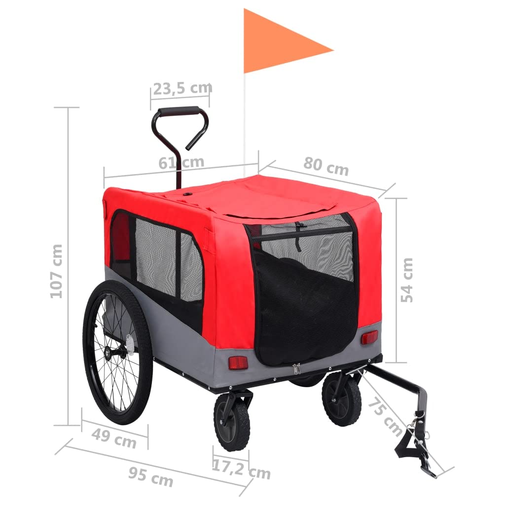 vidaXL Fahrradanhänger Hunde 2-in-1 Buggy Rot Grau