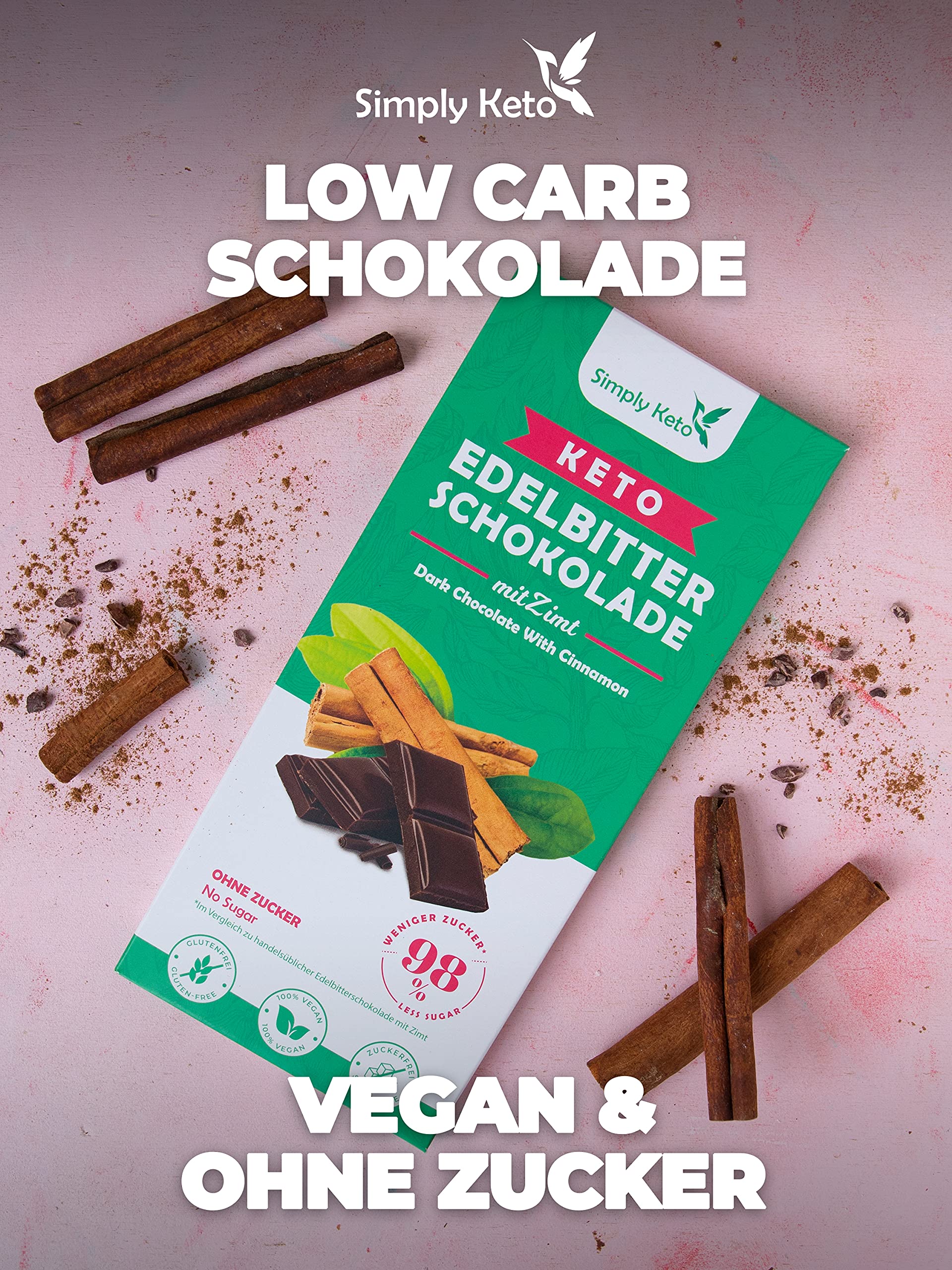Simply Keto Schokolade Zimt 60% 125 g ohne Zucker