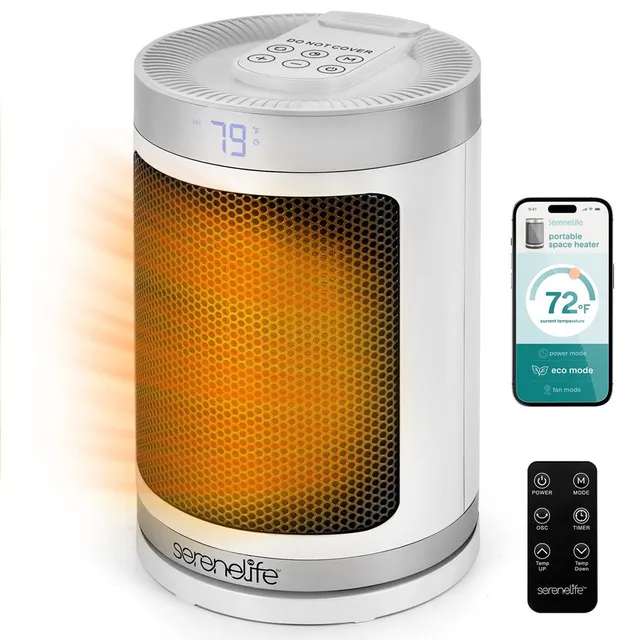 Serenelife Heizlüfter Keramik 1500W weiß mit WiFi Timer