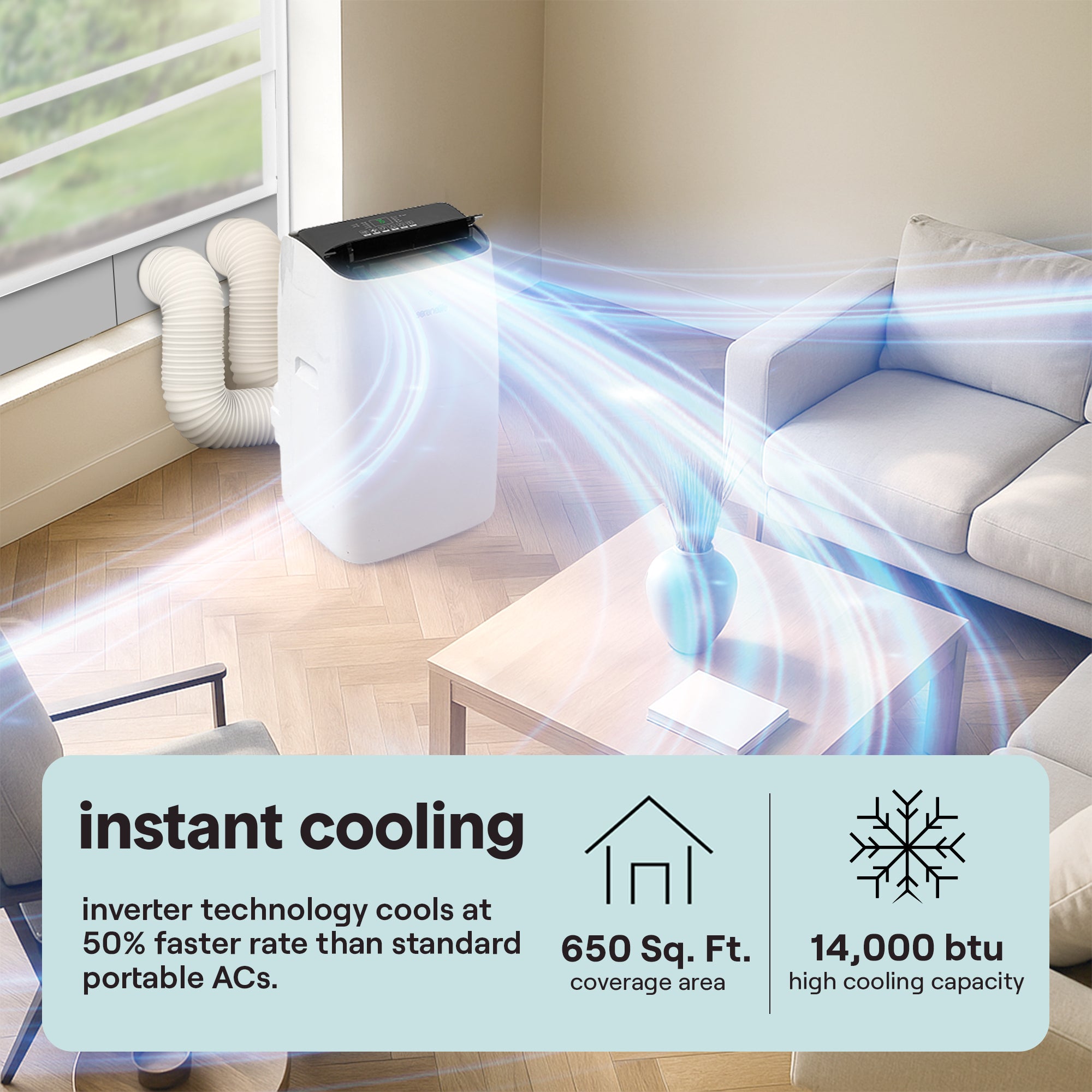 Serenelife Portable AC 14000 BTU Klimaanlage Weiß mit Heizung