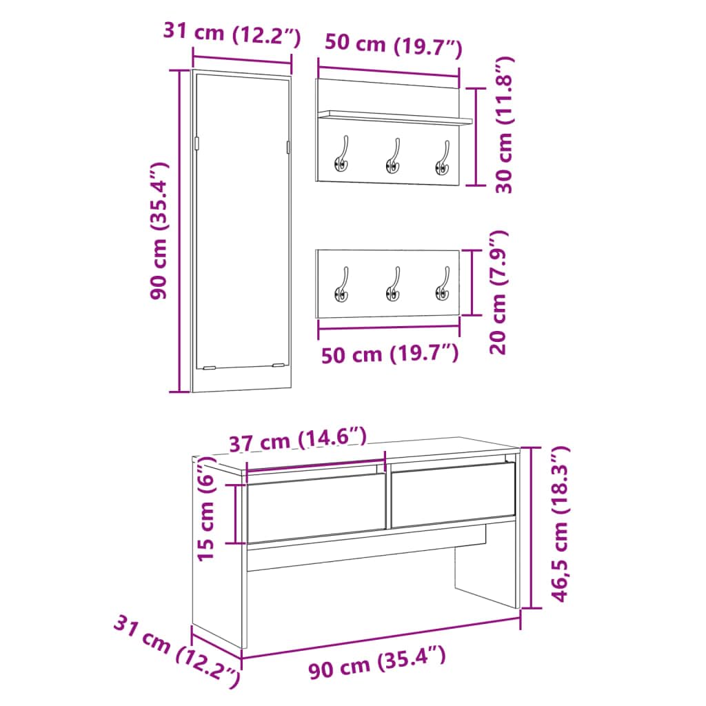 vidaXL Möbel Garderoben-Set 4-tlg weiß Holzwerkstoff