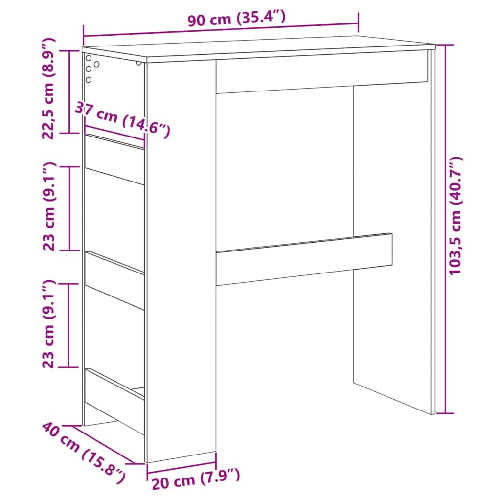 vidaXL Bartisch Weiß 90x40x103,5cm Hochtisch mit Regal
