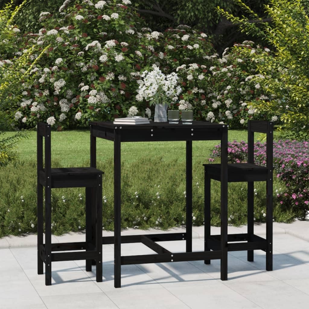 vidaXL 3-tlg. Gartenbar-Set Bartisch schwarz mit Lehne