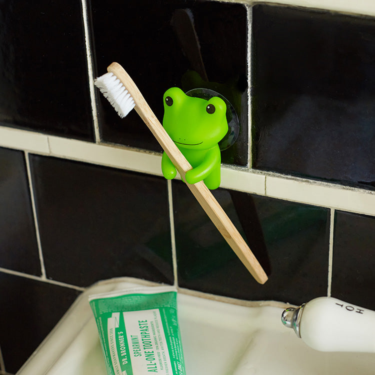 Kikkerland Frosch Zahnbürstenhalter mit Saugnapf grün