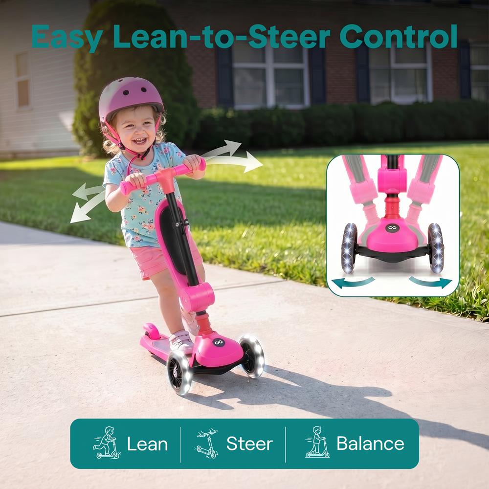 Serenelife Scooters Kinderroller 3-Rad Pink LED mit Sitz